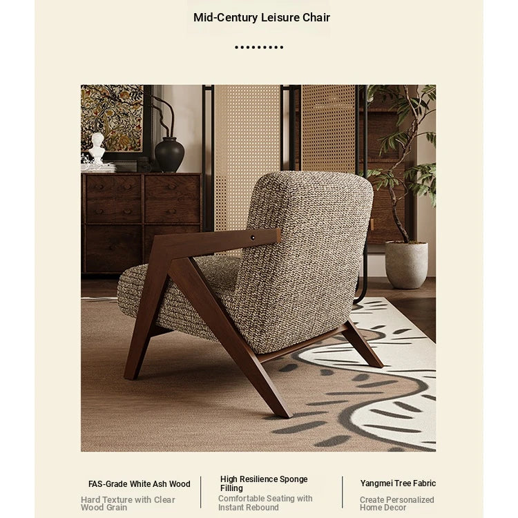 Stylish Ash Wood Accent Chair with Cotton-Ramie Upholstery - Modern Comfort for Your Living Space fxmj-3044