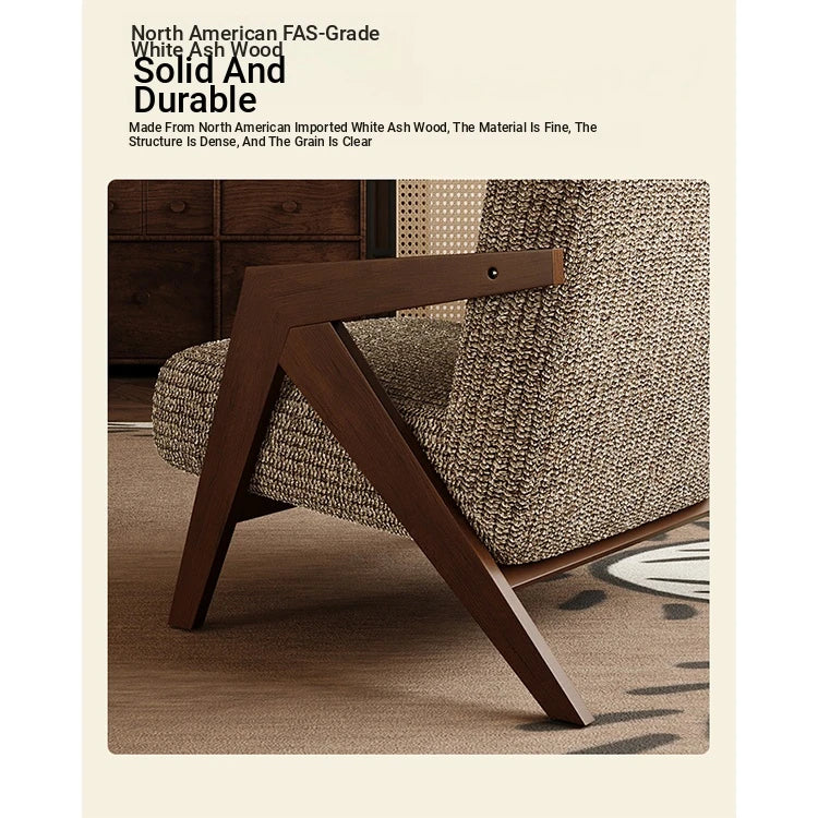Stylish Ash Wood Accent Chair with Cotton-Ramie Upholstery - Modern Comfort for Your Living Space fxmj-3044