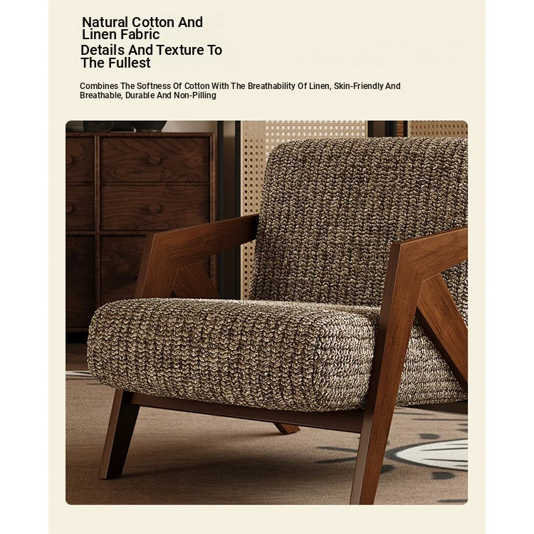 Stylish Ash Wood Accent Chair with Cotton-Ramie Upholstery - Modern Comfort for Your Living Space fxmj-3044