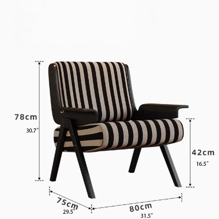 Stylish Black and White Striped Accent Chair with Ash Wood Frame – Perfect for Modern Living Spaces fxmj-3046