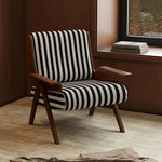 Stylish Black and White Striped Accent Chair with Ash Wood Frame – Perfect for Modern Living Spaces fxmj-3046