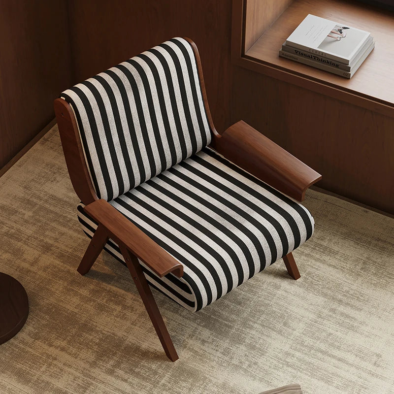 Stylish Black and White Striped Accent Chair with Ash Wood Frame – Perfect for Modern Living Spaces fxmj-3046