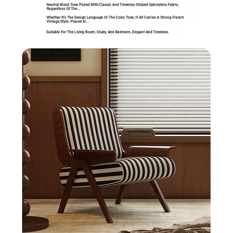 Stylish Black and White Striped Accent Chair with Ash Wood Frame – Perfect for Modern Living Spaces fxmj-3046