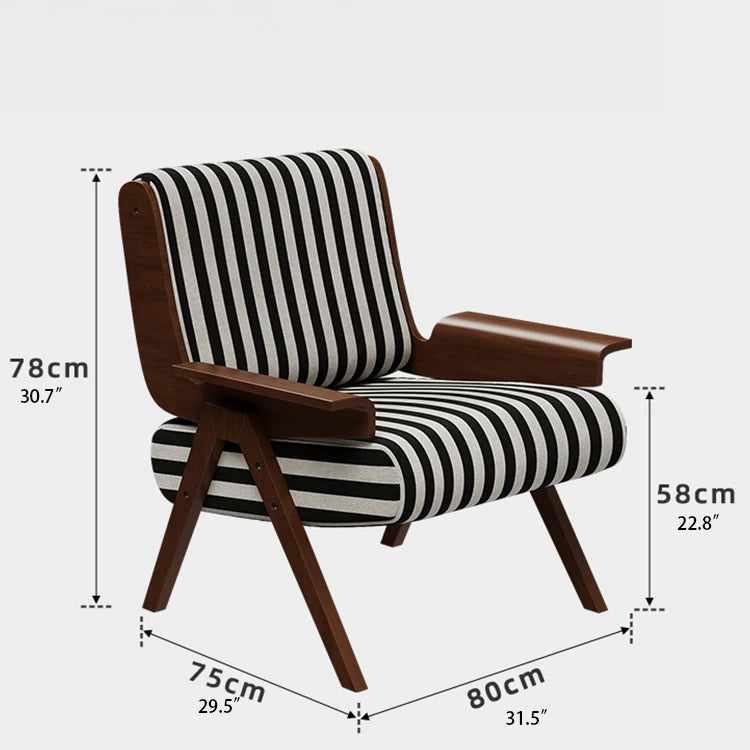 Stylish Black and White Striped Accent Chair with Ash Wood Frame – Perfect for Modern Living Spaces fxmj-3046