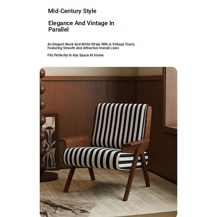 Stylish Black and White Striped Accent Chair with Ash Wood Frame – Perfect for Modern Living Spaces fxmj-3046