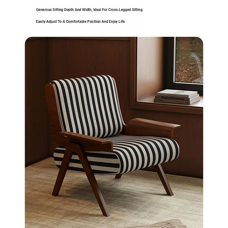 Stylish Black and White Striped Accent Chair with Ash Wood Frame – Perfect for Modern Living Spaces fxmj-3046
