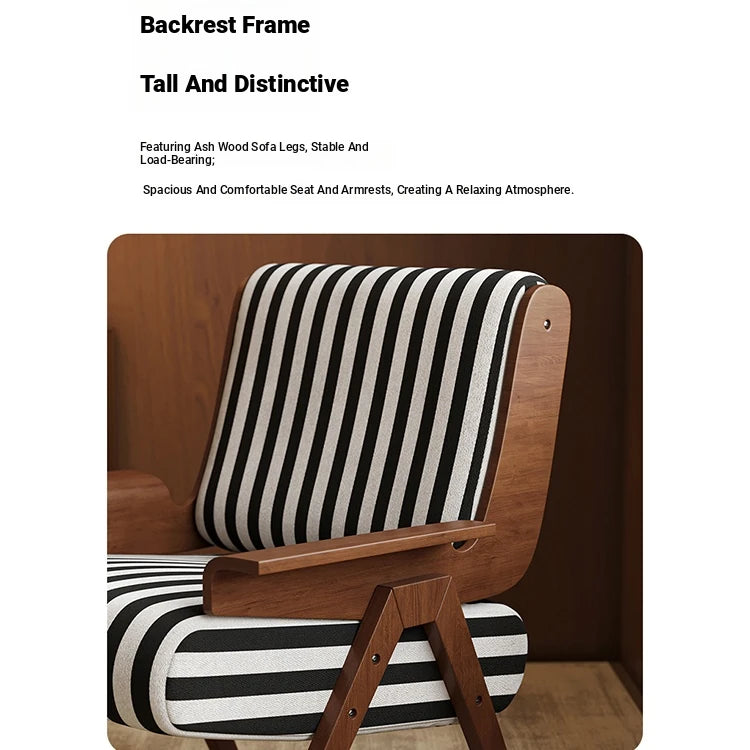 Stylish Black and White Striped Accent Chair with Ash Wood Frame – Perfect for Modern Living Spaces fxmj-3046