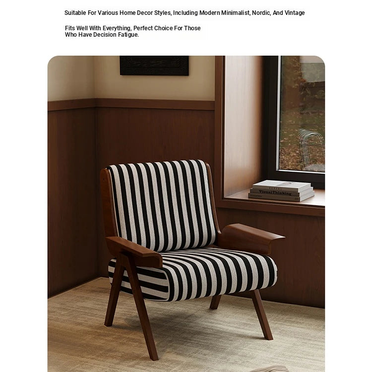 Stylish Black and White Striped Accent Chair with Ash Wood Frame – Perfect for Modern Living Spaces fxmj-3046