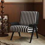 Stylish Black and White Striped Accent Chair with Ash Wood Frame – Perfect for Modern Living Spaces fxmj-3046