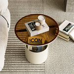 Stylish Tempered Glass Coffee Table with Unique Orange Base and Storage Compartment for Modern Living Rooms fxmj-3056