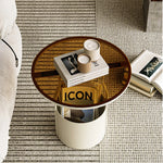 Stylish Tempered Glass Coffee Table with Unique Orange Base and Storage Compartment for Modern Living Rooms fxmj-3056