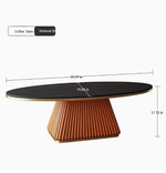 Elegant Sintered Stone Coffee Table with Synthetic Leather Base – Modern Oval Design for Living Room Décor fxmj-3057