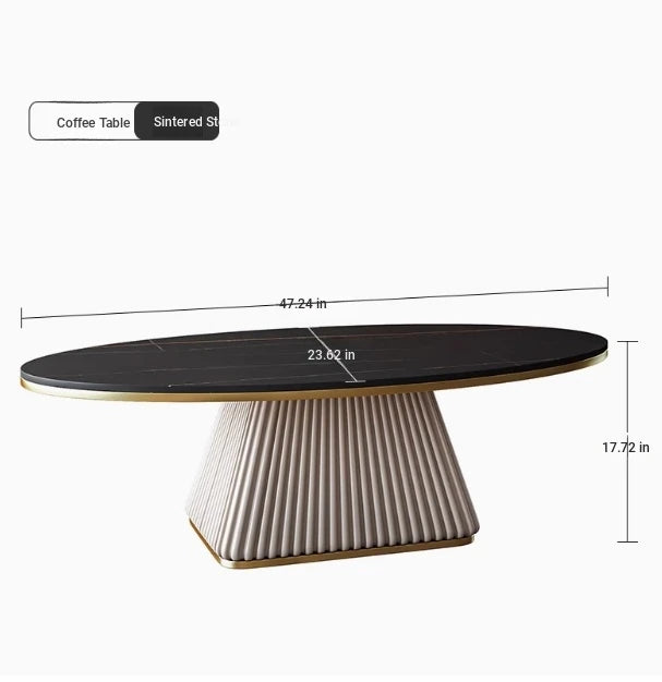 Elegant Sintered Stone Coffee Table with Synthetic Leather Base – Modern Oval Design for Living Room Décor fxmj-3057