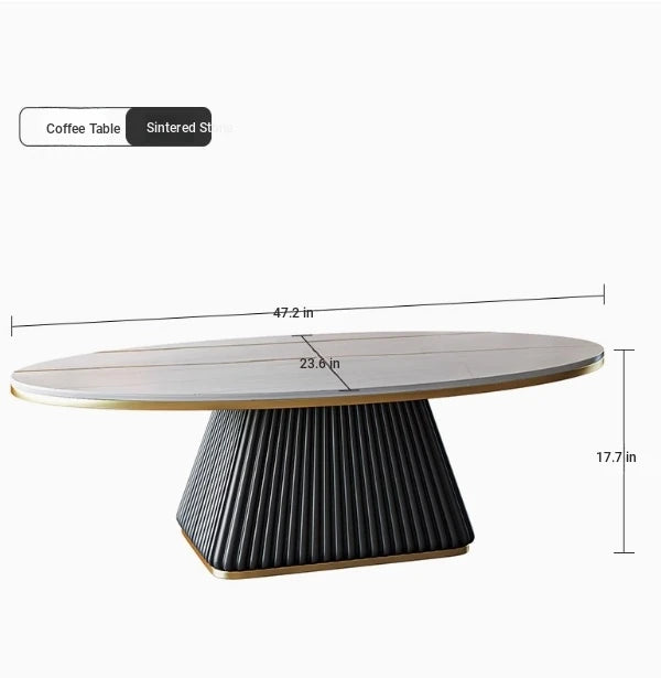 Elegant Sintered Stone Coffee Table with Synthetic Leather Base – Modern Oval Design for Living Room Décor fxmj-3057