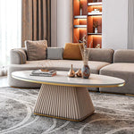 Elegant Sintered Stone Coffee Table with Synthetic Leather Base – Modern Oval Design for Living Room Décor fxmj-3057