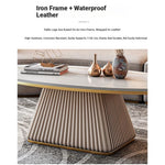 Elegant Sintered Stone Coffee Table with Synthetic Leather Base – Modern Oval Design for Living Room Décor fxmj-3057