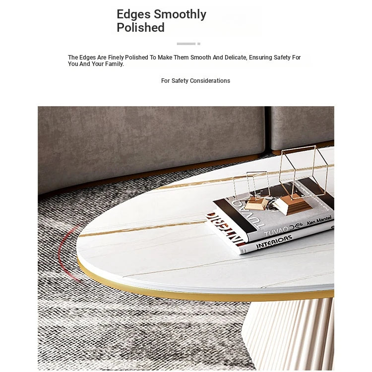 Elegant Sintered Stone Coffee Table with Synthetic Leather Base – Modern Oval Design for Living Room Décor fxmj-3057