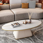 Elegant Sintered Stone Coffee Table with Synthetic Leather Base – Modern Oval Design for Living Room Décor fxmj-3057