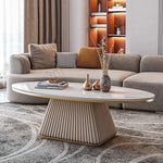 Elegant Sintered Stone Coffee Table with Synthetic Leather Base – Modern Oval Design for Living Room Décor fxmj-3057
