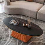 Elegant Sintered Stone Coffee Table with Synthetic Leather Base – Modern Oval Design for Living Room Décor fxmj-3057