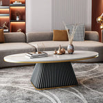 Elegant Sintered Stone Coffee Table with Synthetic Leather Base – Modern Oval Design for Living Room Décor fxmj-3057