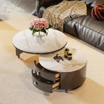 Modern Round Coffee Table with Sintered Stone Top and Solid Wood Base - Stylish Living Room Furniture fxxrj-3158