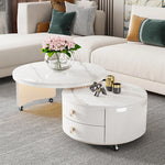 Modern Round Coffee Table with Sintered Stone Top and Solid Wood Base - Stylish Living Room Furniture fxxrj-3158