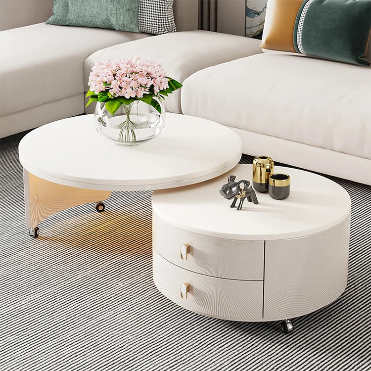 Modern Round Coffee Table with Sintered Stone Top and Solid Wood Base - Stylish Living Room Furniture fxxrj-3158