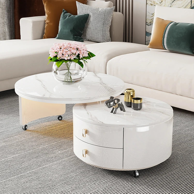 Modern Round Coffee Table with Sintered Stone Top and Solid Wood Base - Stylish Living Room Furniture fxxrj-3158