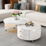 Modern Round Coffee Table with Sintered Stone Top and Solid Wood Base - Stylish Living Room Furniture fxxrj-3158