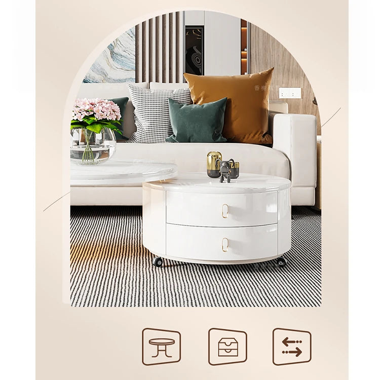 Modern Round Coffee Table with Sintered Stone Top and Solid Wood Base - Stylish Living Room Furniture fxxrj-3158