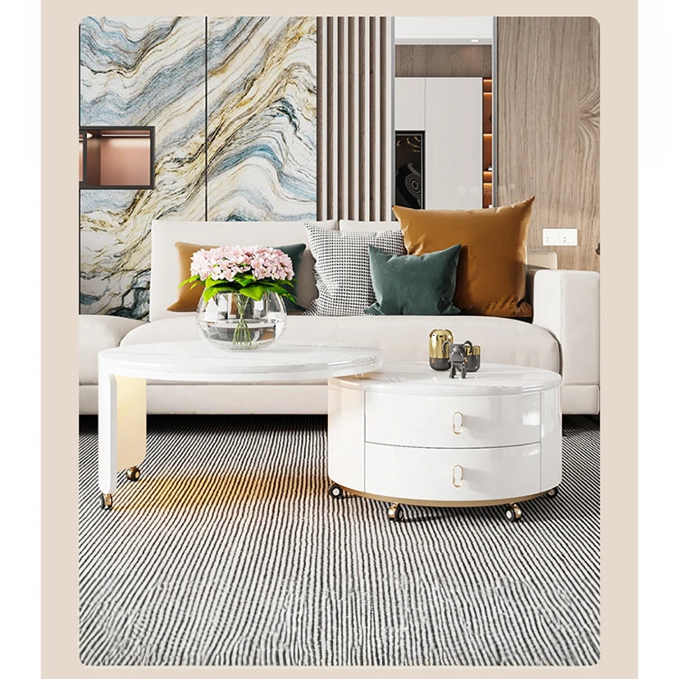 Modern Round Coffee Table with Sintered Stone Top and Solid Wood Base - Stylish Living Room Furniture fxxrj-3158