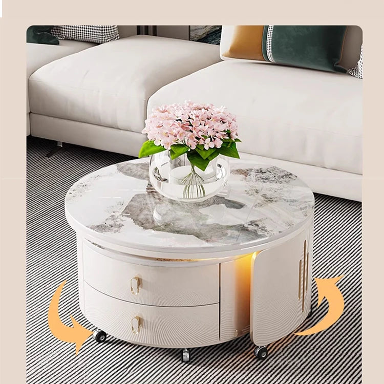 Modern Round Coffee Table with Sintered Stone Top and Solid Wood Base - Stylish Living Room Furniture fxxrj-3158