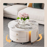 Modern Round Coffee Table with Sintered Stone Top and Solid Wood Base - Stylish Living Room Furniture fxxrj-3158