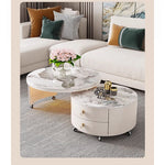 Modern Round Coffee Table with Sintered Stone Top and Solid Wood Base - Stylish Living Room Furniture fxxrj-3158