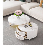 Modern Round Coffee Table with Sintered Stone Top and Solid Wood Base - Stylish Living Room Furniture fxxrj-3158