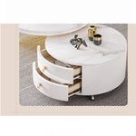 Modern Round Coffee Table with Sintered Stone Top and Solid Wood Base - Stylish Living Room Furniture fxxrj-3158