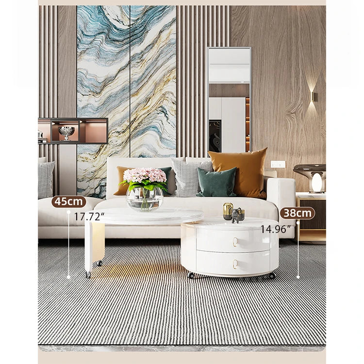 Modern Round Coffee Table with Sintered Stone Top and Solid Wood Base - Stylish Living Room Furniture fxxrj-3158