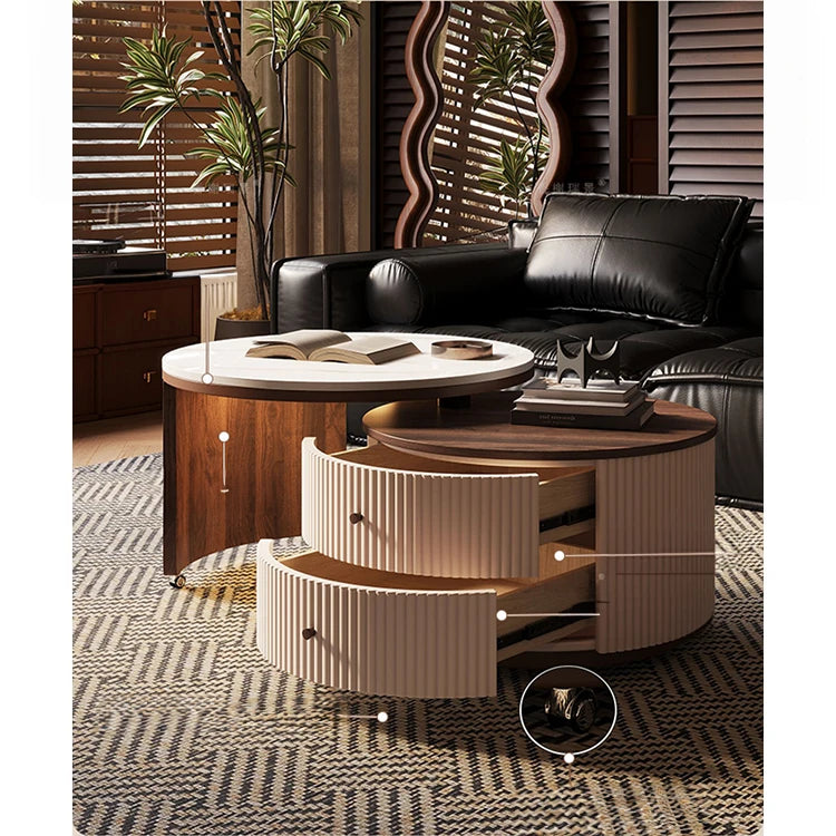 Modern Round Coffee Table with Sintered Stone Top and Solid Wood Base - Stylish Living Room Furniture fxxrj-3158