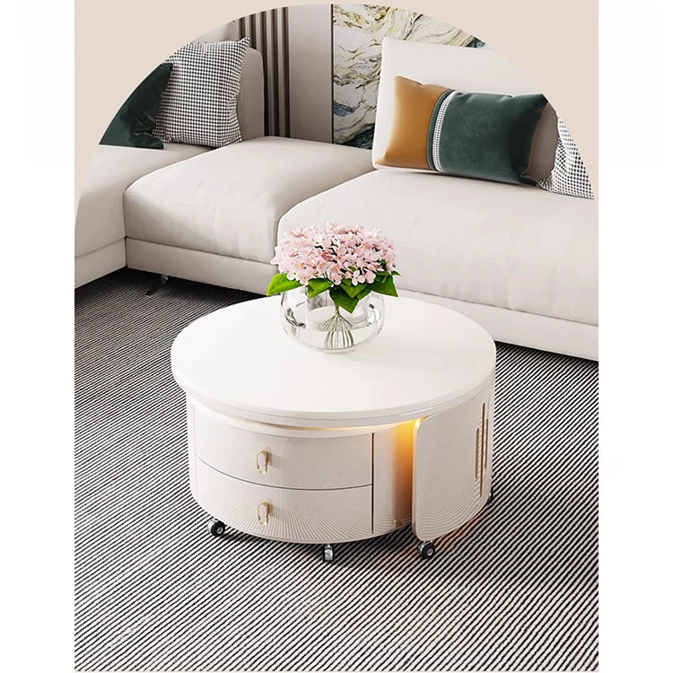 Modern Round Coffee Table with Sintered Stone Top and Solid Wood Base - Stylish Living Room Furniture fxxrj-3158