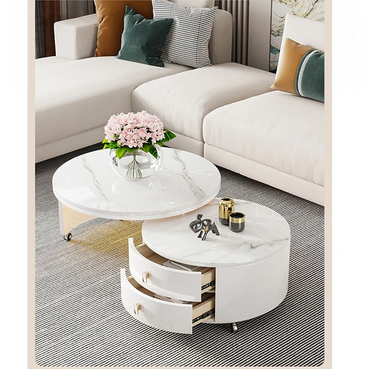 Modern Round Coffee Table with Sintered Stone Top and Solid Wood Base - Stylish Living Room Furniture fxxrj-3158