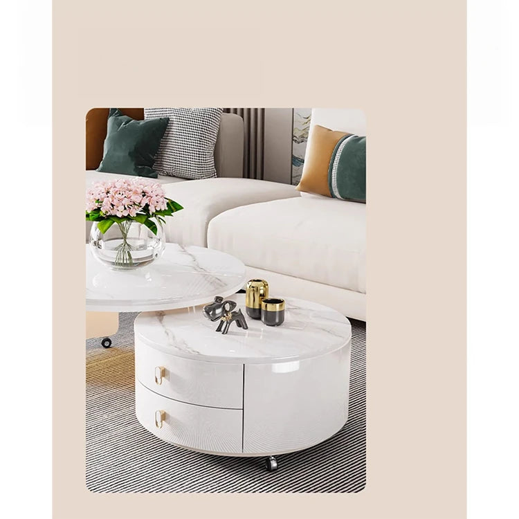 Modern Round Coffee Table with Sintered Stone Top and Solid Wood Base - Stylish Living Room Furniture fxxrj-3158