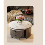 Modern Round Coffee Table with Sintered Stone Top and Solid Wood Base - Stylish Living Room Furniture fxxrj-3158