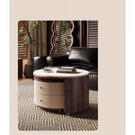 Modern Round Coffee Table with Sintered Stone Top and Solid Wood Base - Stylish Living Room Furniture fxxrj-3158