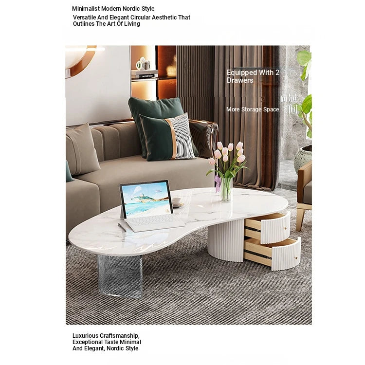 Elegant Sintered Stone Acrylic Coffee Table with Storage Drawers - Modern Living Room Centerpiece fxxrj-3159