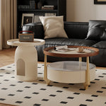 Modern Sintered Stone and Solid Wood Coffee Table Set - Stylish Living Room Accent with Checkered Design fxxrj-3160