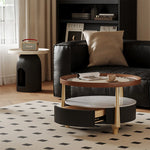 Modern Sintered Stone and Solid Wood Coffee Table Set - Stylish Living Room Accent with Checkered Design fxxrj-3160