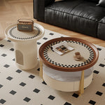 Modern Sintered Stone and Solid Wood Coffee Table Set - Stylish Living Room Accent with Checkered Design fxxrj-3160