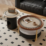 Modern Sintered Stone and Solid Wood Coffee Table Set - Stylish Living Room Accent with Checkered Design fxxrj-3160