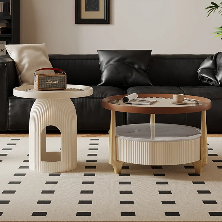 Modern Sintered Stone and Solid Wood Coffee Table Set - Stylish Living Room Accent with Checkered Design fxxrj-3160